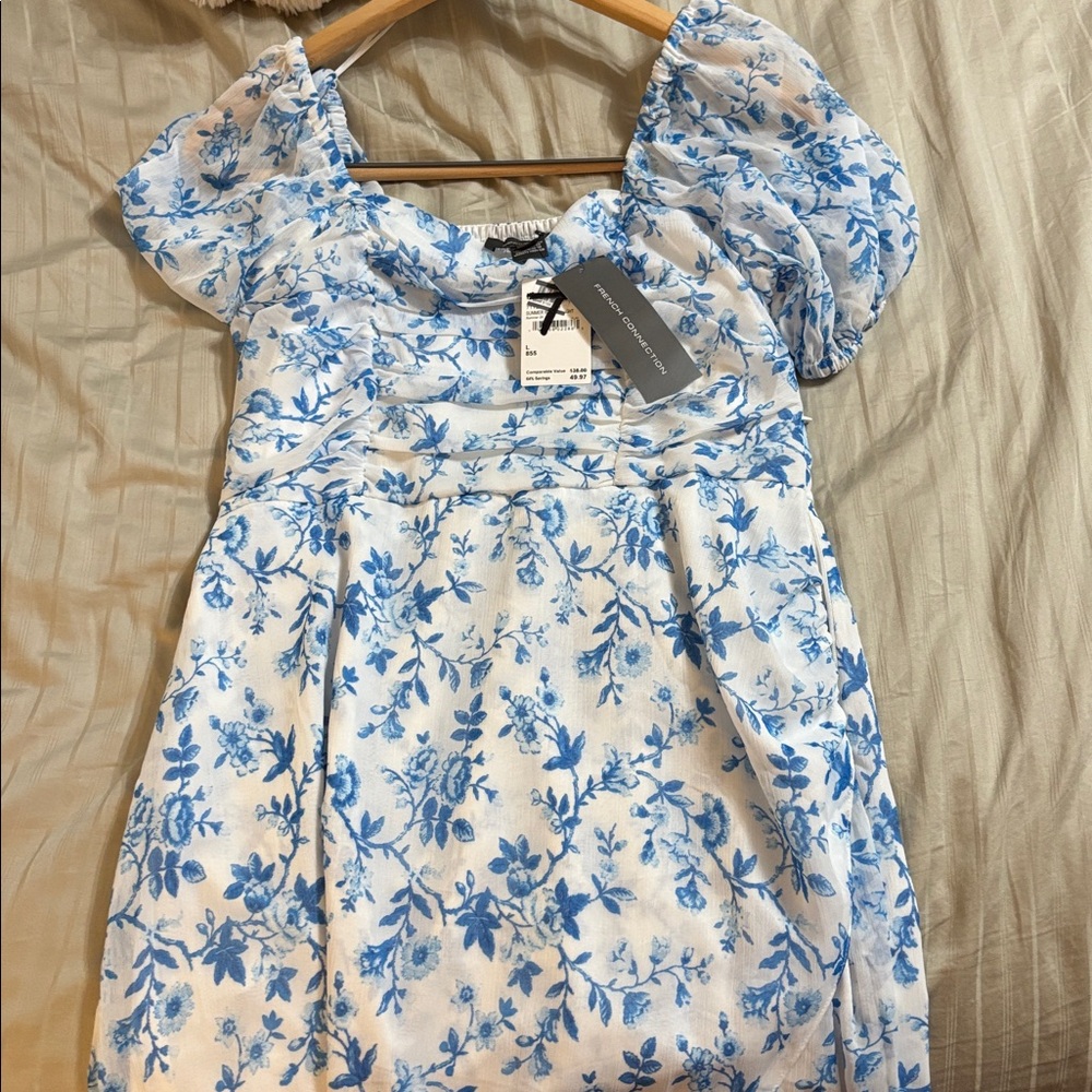 French Connection Blue and White Patterned Dress SZ L